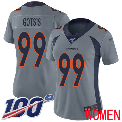 Women Denver Broncos #99 Adam Gotsis Limited Silver Inverted Legend 100th Season Football NFL Jersey->women nfl jersey->Women Jersey